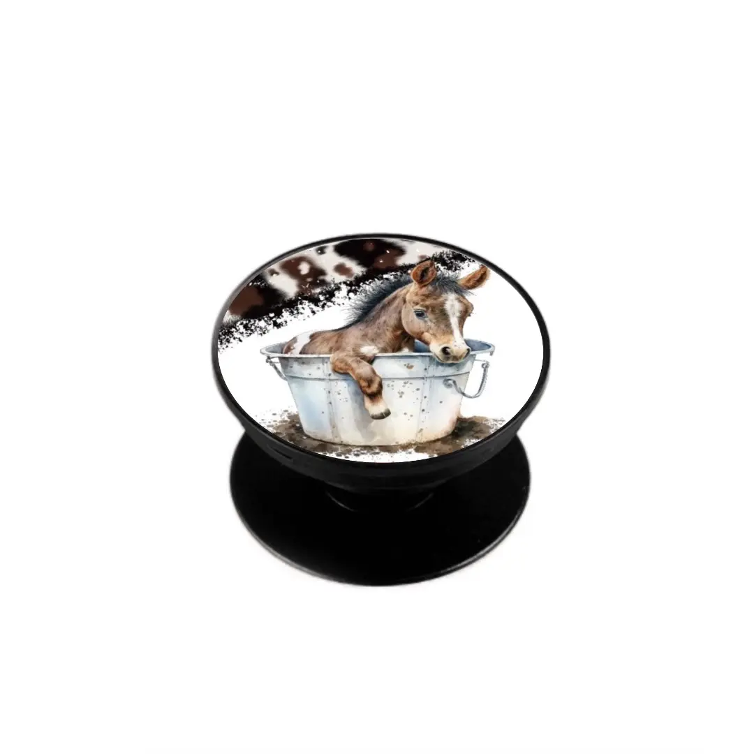 Western Horse in Bucket Phone Grip Accessories Foldable Stand Folding Gift