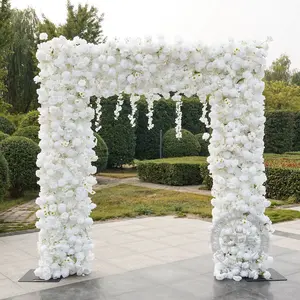 7.87FT x 8.53FT Artificial White Rose Cloth Base Flower Row Arrangement Decor for Wedding Backdrop Square Frame Event Props