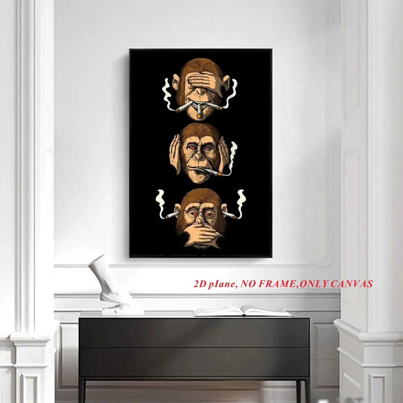 1 Piece / Classic Abstract Wall Art, Wall Art Decoration, Fun Poster, Funny Print Design, Abstract Art Prints, Humorous Smoking Monkey, High-Definition Canvas Print Poster, Home Decor, Frameless, 2D Flat, Art Work For Wall Decor