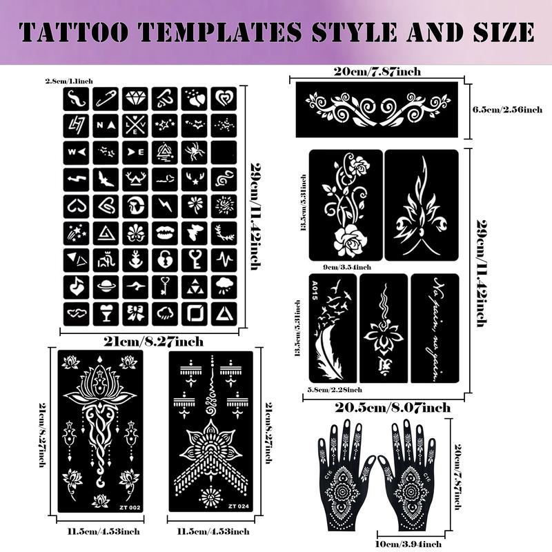 DIY Tattoo Stencil Kit 3 Tattoo Cones Set with Gloves Cotton Swab for Women Men Kids Party Gifts Long Lasting Body Art Designs