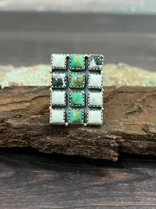 Handmade Sterling Silver Kingman with White Buffalo Turquoise Adjustable Ring with Signed Nizhoni