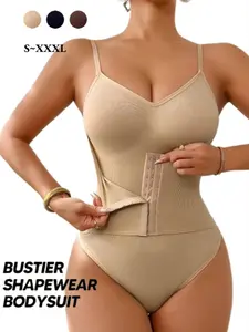 Seamless Spaghetti Strap Body Shaping Bodysuit Shapewear for Women, Tummy Control Corset with Front Hooks, Waist Trainer for All Seasons
