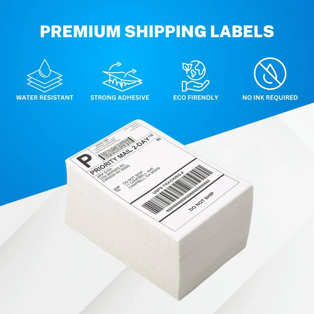 Premium 4x6 Direct Thermal Shipping Labels, Fanfold Perforated Strong Adhesive Labels Compatible with Zebra, Rollo, Fargo, Nex, Elton Printers for No-Ebay Shipping Needs