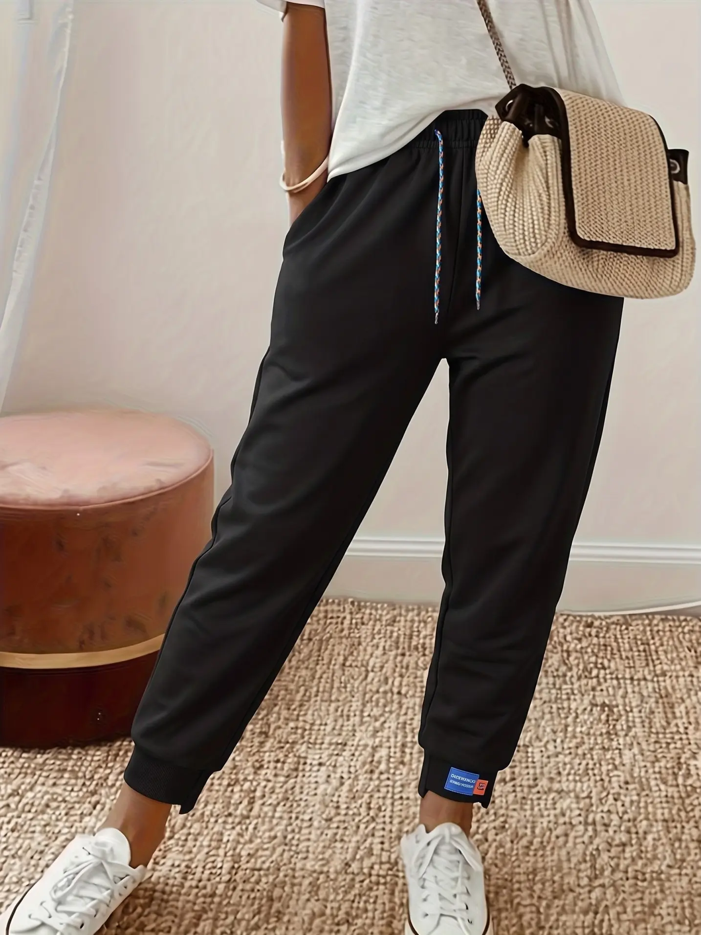 Clean Gent Women’s Casual Solid-Color Cuffed Full-Length Joggers with Elastic Drawstring Waist and Pockets, 3-Pack – Machine Washable – Ideal for Fall/Winter Home Outfits