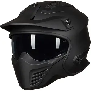 Open Face Motorcycle 3/4 Half Helmet for Dirt Bike Moped ATV UTV Motocross Cruiser Scooter DOT Model 726X (Matte Black,L)