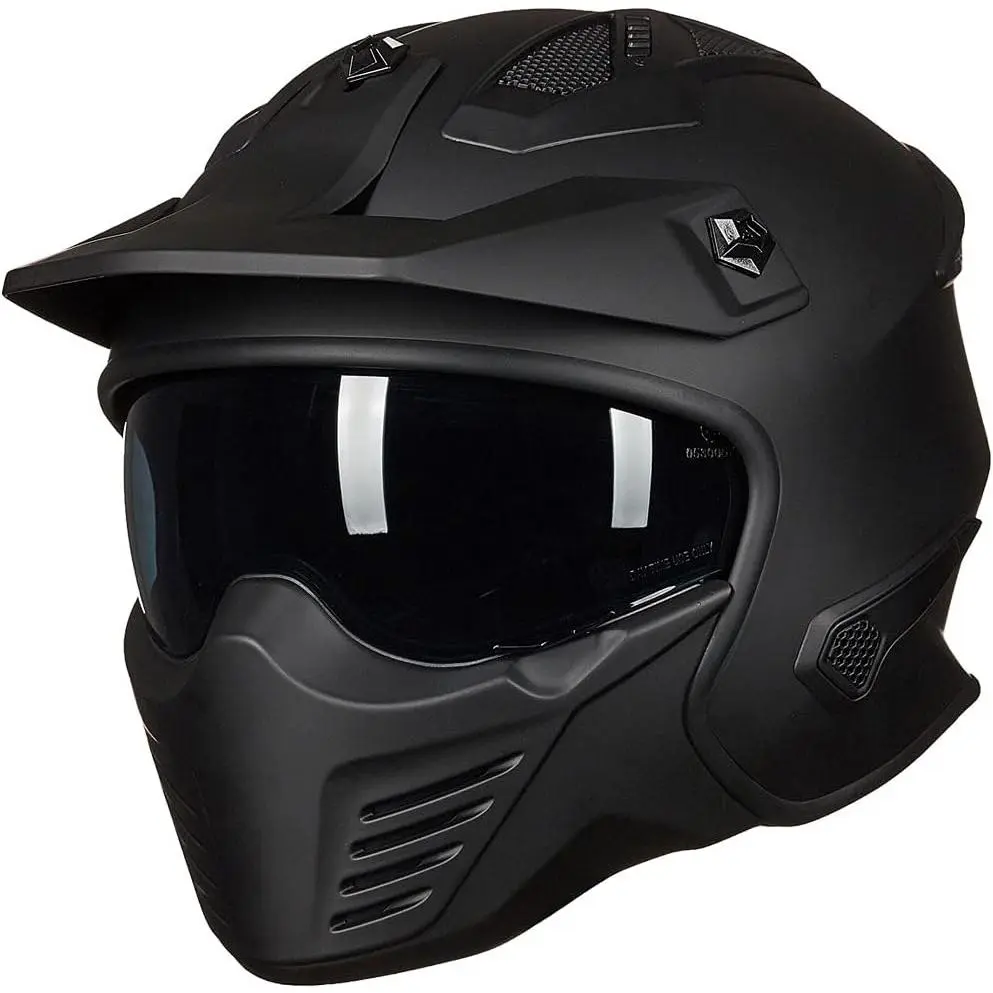 Open Face Motorcycle 3/4 Half Helmet for Dirt Bike Moped ATV UTV Motocross Cruiser Scooter DOT Model 726X (Matte Black,L)