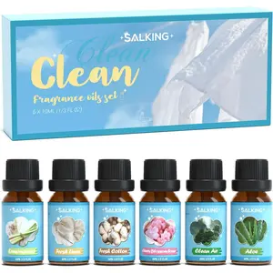 Clean Fragrance Oils, Premium Essential Oil for Diffuser, Scented Oil Gift Set for Soap Candle Making - Lemongrass, Fresh Cotton, Fresh Linen, Cherry Blossom Soap, Clean Air, Aloe