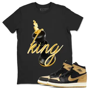Unisex T-shirt to match Jordan 1 Black Metallic Gold - 3D King. 100% Cotton for Casual Wear. Comfortable Summer Unisex T-Shirt to match Jordan Sneaker. Streetwear Style. urban outfitters