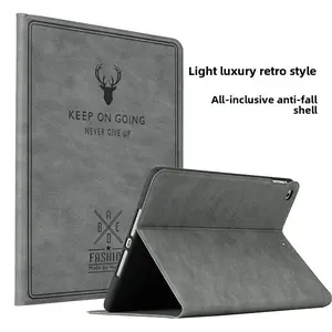 Retro Deer Pattern Folio iPad Case for iPad 10.2/Air 3/4/5, iPad 6/7/8/9 Gen, iPad Mini 5, iPad Pro 11 (2021), Shockproof Protective Cover with Tri-Fold Stand, Auto Sleep/Wake, Slim Lightweight Full-Body Design
