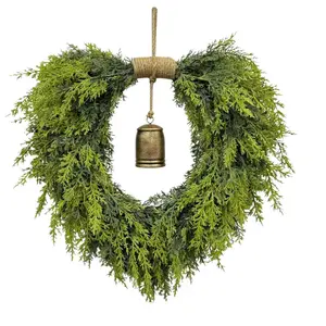 Christmas Wreath for Front Door Elegant Heart Shaped Bell and Pine Garland Holiday Decoration Storage Home Decor Perfect for Indoor Outdoor Use