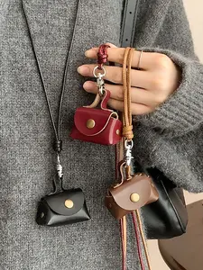 Vintage Mini Bag Strap Accessory, Leather Texture Small Storage Bag, Neck Hanging Key Coin Pouch, Unique Fashion Jewelry