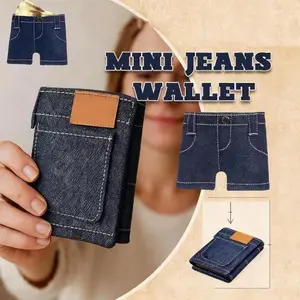 Mini Denim Wallet Men Women Foldable Jean Card Cash Holder Portable Vintage Jean Pouch Compact Durable Everyday Carry