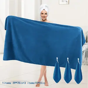 Large Bath Towels Wrap 4 or 8 Counts （1items 39*78in+3 items15*15in）Super Absorbent Soft Lightweight Quick Drying Oversized Family Shares Plain Unisex Home Good Comfortable Bathrobe Hotel Accommodation