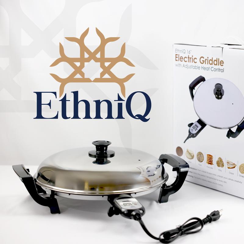 Ethniq 16" Griddle for Ethiopian Injera, Somalian Anjero, Crepe, Lefse, Mogogo, Mitad, Pancake Teff Maker - Adjustable Digital Heat Control - Non-Stick Surface - Even Heat Distribution