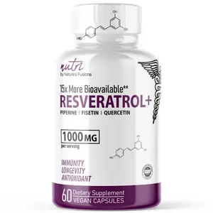 Nutri Resveratrol 1000mg Organic Piperine -15x More Bioavailable Pure Trans Resveratrol Supplement with Liposomal Quercetin and Fisetin - Antioxidant, Longevity, Resveratrol 2000mg - 60 Vegan Capsules…
