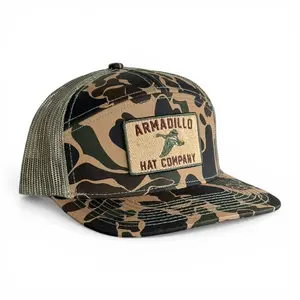 Retro Duck Hat with Camouflage Pattern, Front Pocket, and Brand Logo, Classic Design