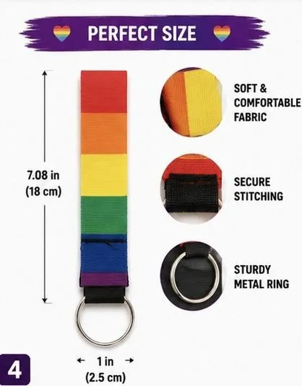 Vibrant Rainbow Wristlet Keychain - Durable Fabric Strap for Keys & Accessories