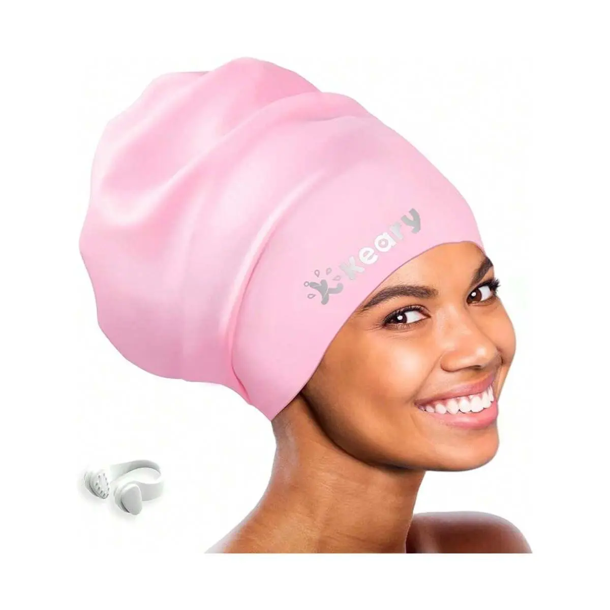 KearyExtraLargeSwimCapforBraidsandDreadlocksExtensionsWeavesLongHair,WaterproofSiliconeCoverEarBathPoolShowerSwimmingCapforAdultYouthtoKeepHairDry,EasytoPutOnandOff