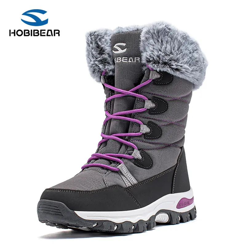 HOBIBEAR Women's Waterproof Winter Snow Boots Lightweight Warm Faux Fur Lined Mid-Calf Booties with Lace Up Closure & Traction Enhanced Outsoles for Comfort