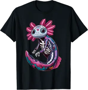 Day of the Dead Skeleton Axolotl Sugar Skull Día de Muertos T-Shirt - Phoebeumba Shop 97B0DH7632R7