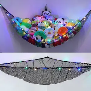 Unicorn Castle Stuffed Animals Net or Hammock Kids Toy Storage Organizer with LED Light Hanging Corner Stuffed Animals Holder Kids Girls Room Decor (Pack of 1)