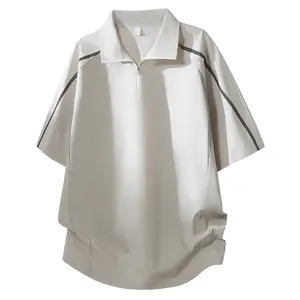 Spring/Summer 2026 men’s half-zip polo shirt with a turn-down collar, color-block design, durable and comfortable fabric; casual top for everyday wear, outdoor sports, vacations, and as a gift for a boyfriend.