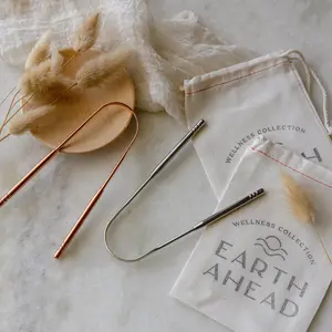 Stainless Steel Tongue Scraper in Cotton Pouch