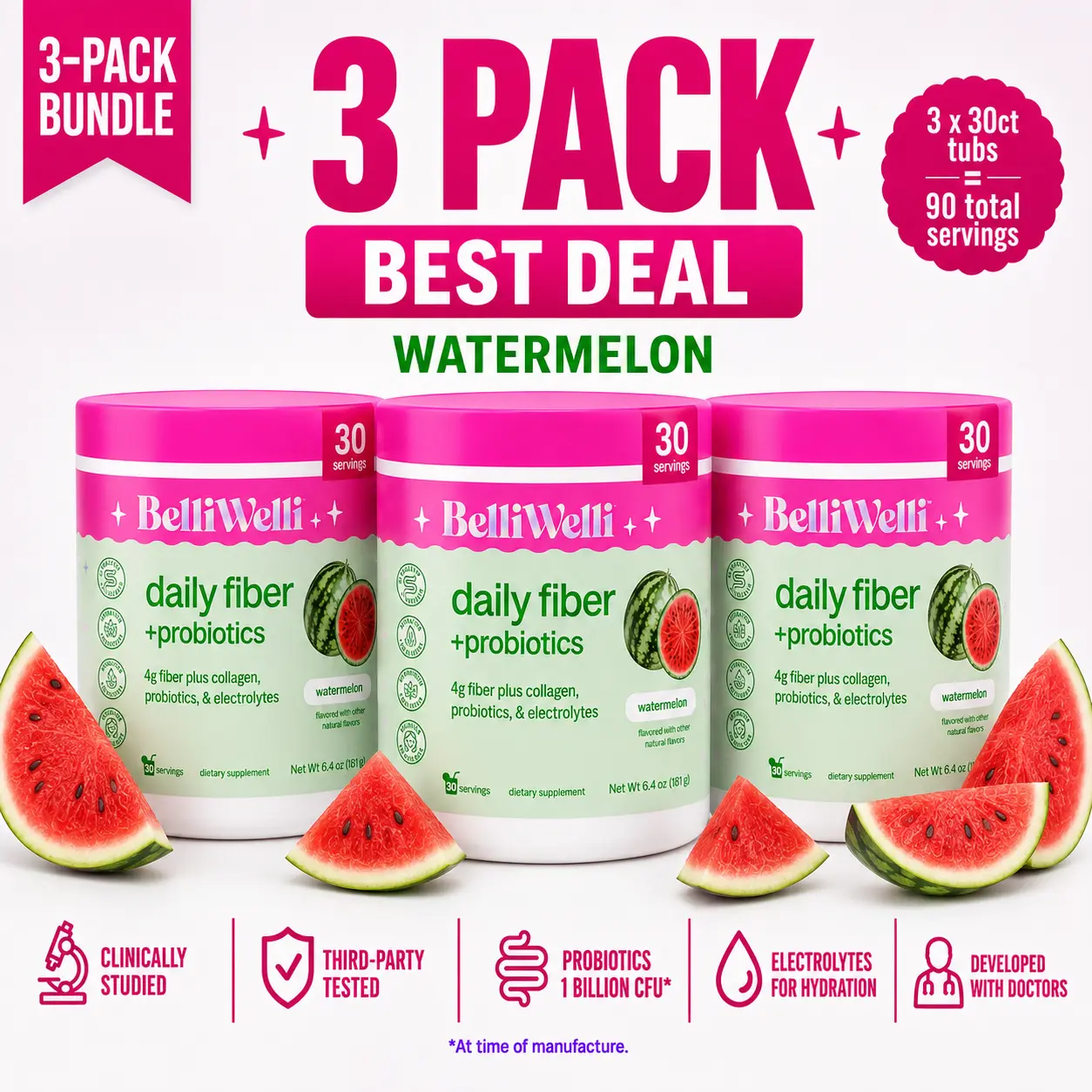 BelliWelli Watermelon Fiber Powder 90 Day Supply