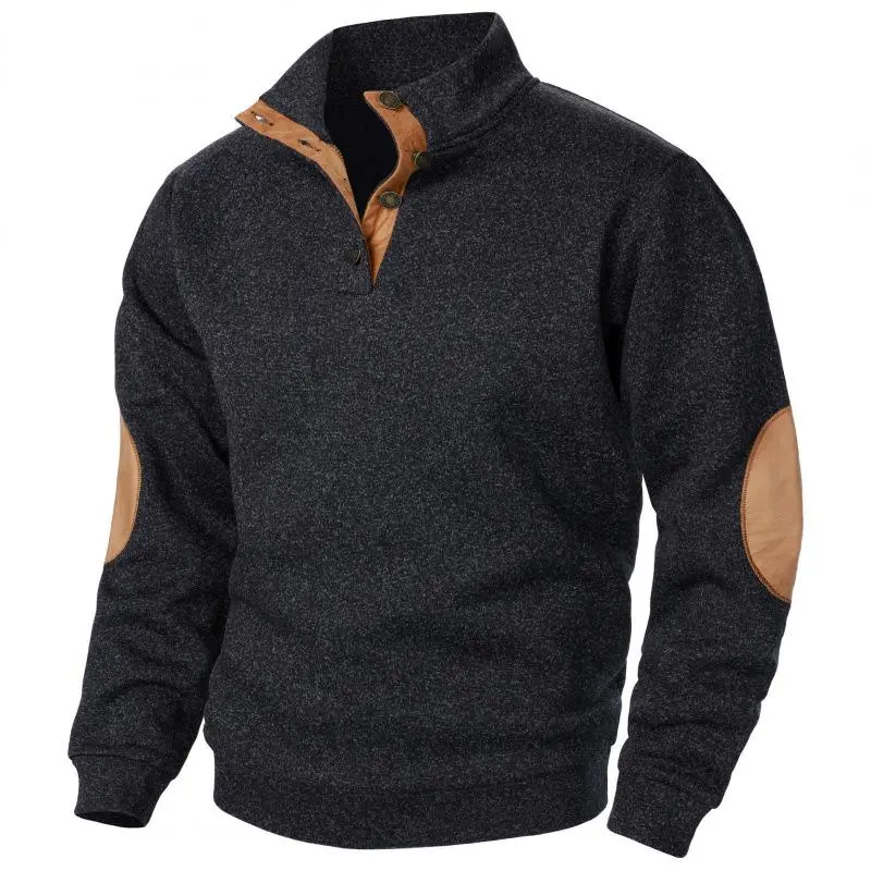 Men's Stand Collar Jacquard Knitted Cardigan Pullover - Navy, Polyester Fabric, Joint Stitching, Casual Tops, Slim Fit, Menswear, Long, Sleeve, Knitwear, Black, Four Seasons