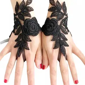 Lace Flower Rose Decor Bridal Gloves, Floral Elegant Gloves for Wedding Bridal Party Formal Occasions, Fashion Accessories for Women, Hand Gloves