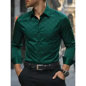 Manfinity Mode Men's Black Button Down Long Sleeve Slim Fit Business Formal Dress Shirt, Long Sleeve Men Shirt. Men Green Dress Shirt Men Luxury Shirts Men Shirt For Wedding Business Casual Men Shirt Emerald Green Men Shirt. A Great Gift For A Boyfriend O