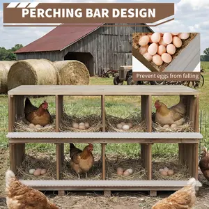 8-Compartment Wooden Bird Nesting Box with Perches – Secure Egg Storage & Nest Organizer – Wall or Floor Mount – Prevents Egg Breakage – Includes Wooden Egg Tray & Holder – Ideal for Chickens, Ducks, Small Poultry