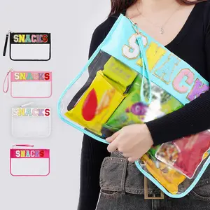 Transparent Travel Snack Bag with Handle - Waterproof Zippered Cosmetic Pouch for Gym and Beach Day