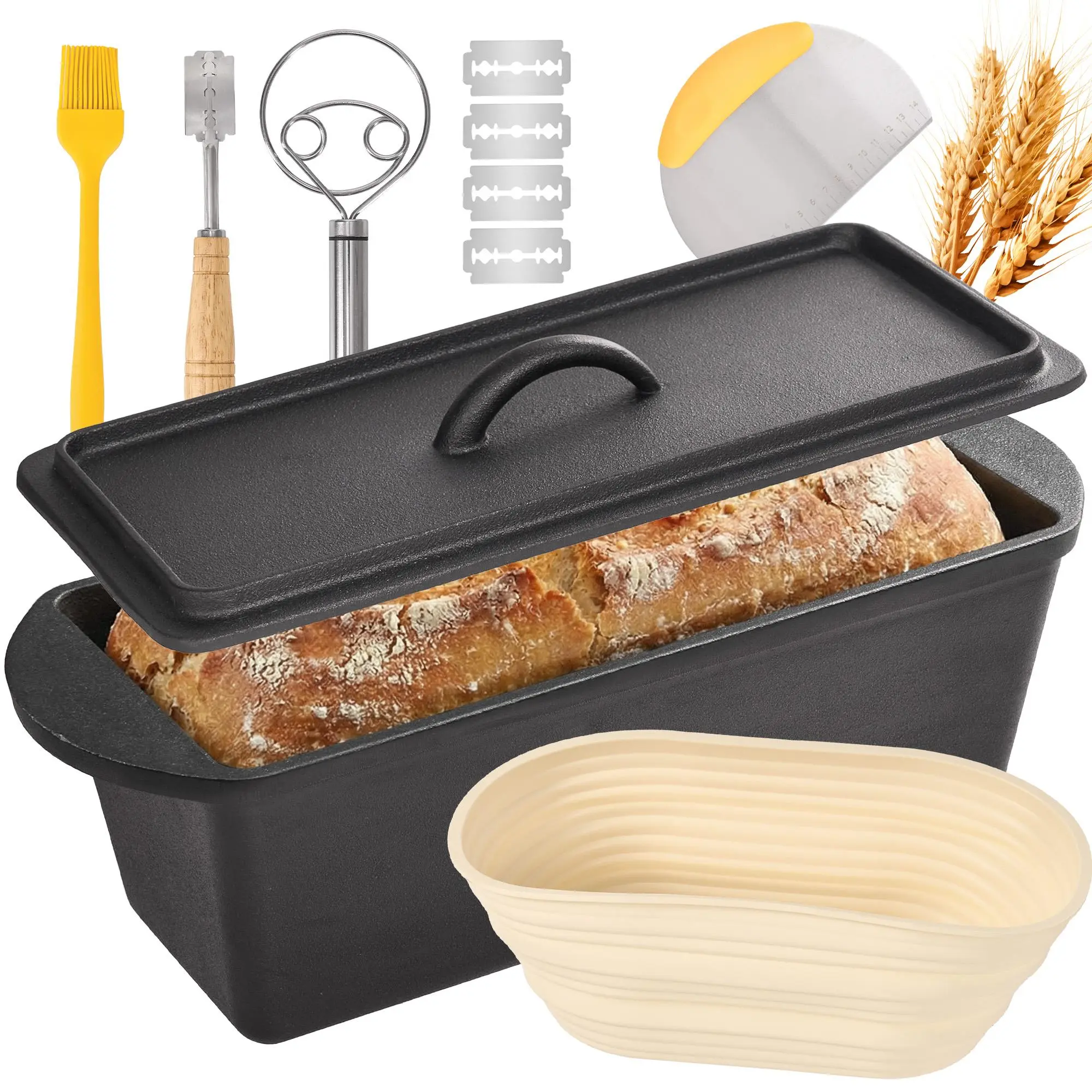 3.2 QT Cast Iron Bread Baking Set – Rectangular Dutch Oven with Lid & Accessories, Non-Stick Loaf Pan for Sourdough, Stewing, Roasting, All Stoves #BreadBaking #CastIronSet