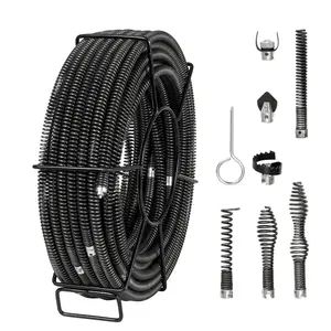 VEVOR Drain Cleaning Cable 100 FTx 5/8 Inch, Professional Sectional Drain Cleaner Cable with 7 Cutters for 0.8 to 3.9 Pipes, Hollow Core Sewer Drain Auger Cable for Sink, Floor Drain, Toilet
