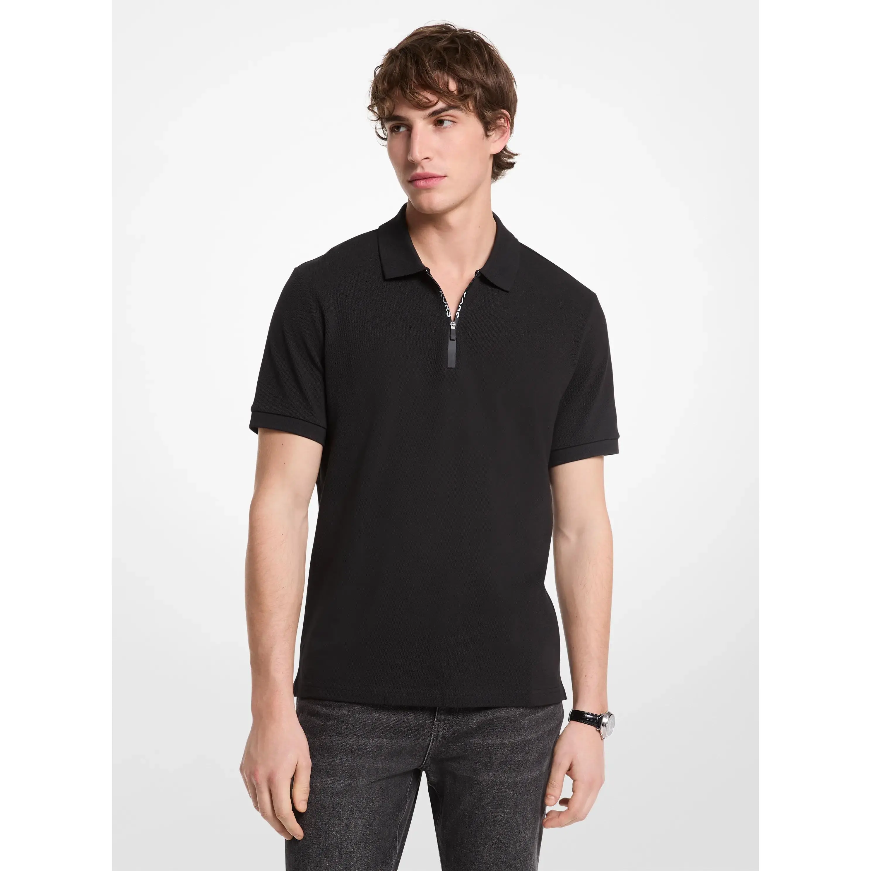 Cotton Zip-Up Polo Shirt