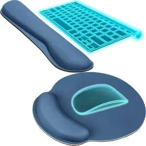 KTRIO Ergonomic Keyboard Wrist Rest and Mouse Pad with Wrist Rest Set, Memory Foam Wrist Support for Typing, Gaming, Office and Home Use, Pale Pink, Navy Blue