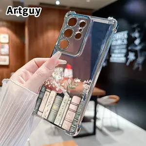 Book Bloom Pattern Phone Case Suitable for Samsung Galaxy S23 Ultra S24 Plus S25 S22+ FE Edge Four Corner Air Cushion Anti Drop Transparent Full Coverage Cover