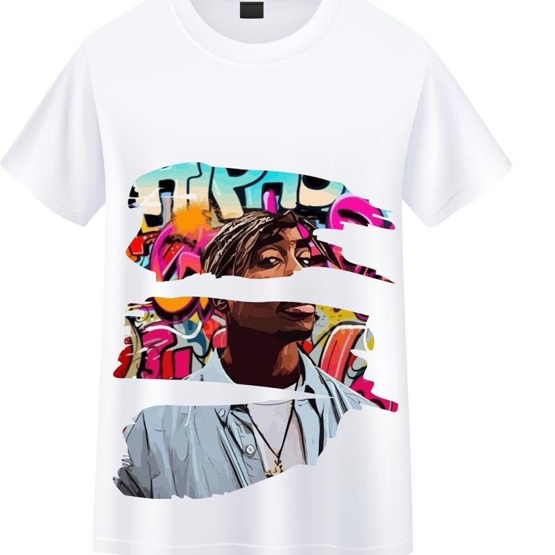 Tupac Graffiti Flow Tee - White Graphic T-Shirt with Colorful Artwork and Hip-Hop Style Streetwear Tshirt Shortsleeve Womenswear Summer Top Crewneck Casual