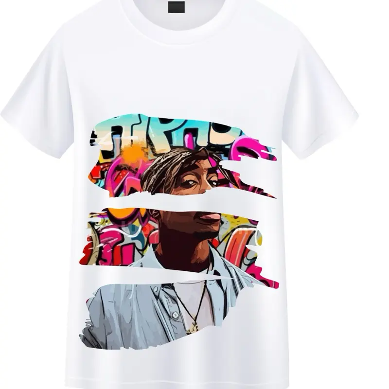 Tupac Graffiti Flow Tee - White Graphic T-Shirt with Colorful Artwork and Hip-Hop Style Streetwear Tshirt Shortsleeve Womenswear Summer Top Crewneck Casual