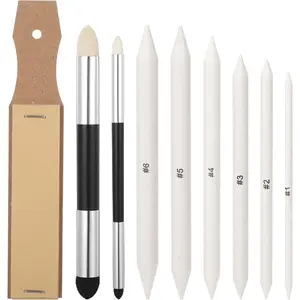 9PCS Blending Stumps for Drawing Tortillions Blending Tools for Oil Pastel Sketch Soft Paper Felts Blending Sticks Blending Sponge Pens Sandpaper Pencil Sharpener Drawing Supplies