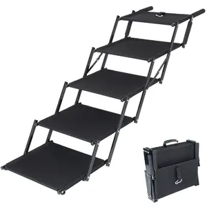 Extra Wide Foldable Dog Stair - 5-Step Adjustable Height Pet Stairs with Adjustable Incline, Oxford Fabric Textured Weave, Non-Slip Soft Foam Pads, Paw Protection Design, Soft Handles, 250 lbs Weight Capacity for Cars, High Beds