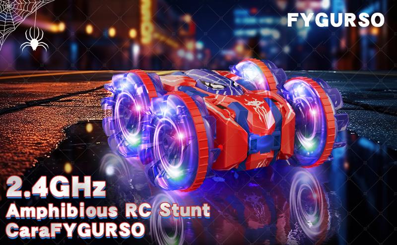 Fygurso Remote Control Car RC Cars with Sides Light Strip and Headlights Double Sided 360 Flips Rotating RC Stunt Car,2.4Ghz All Terrain Toys for Kids Toy for Boys Girls Birthday Gift(Blue)