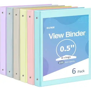 1/2 Inch Binders 3 Ring 6 Pack, 3 Ring Binders Clear View PVC-Free Bulk (Fit 8.5x11 Inches) for School Binder or Office Binder Supplies, Pastel Binder