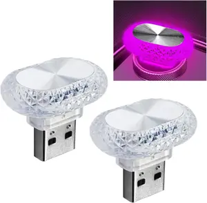 PCS USB LED Car Interior Night Light, Crystal Mini Decoration Neno Ambient Light Car Interior Atmosphere Lamp, Plugin USB Interface Auto Trunk Ambient Lighting Kit Universal for Cars (Pink/Purple)