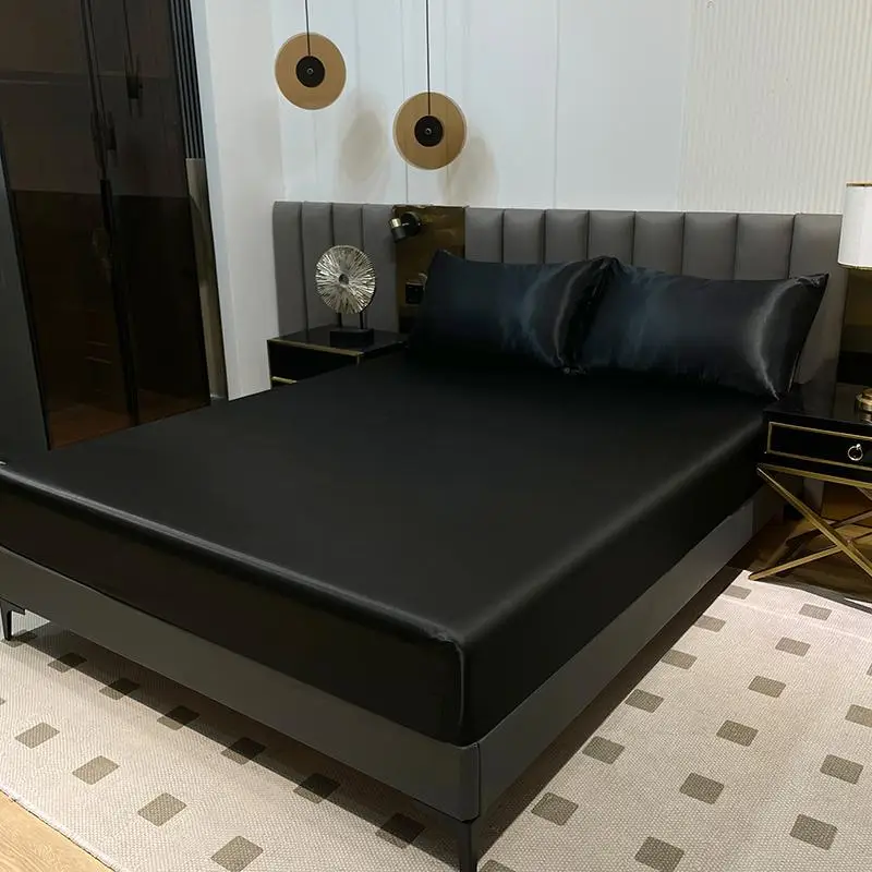 Solid Color Fitted Sheet & Pillowcase without Filler, 2/3 Counts/set Soft Comfortable Satin Bedding Set, Satin Bed Sheets, Bedding Supplies for Home H