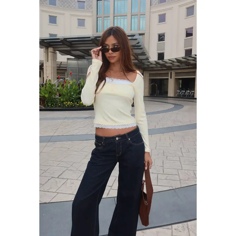 Joana Layered Lacey Henley Top