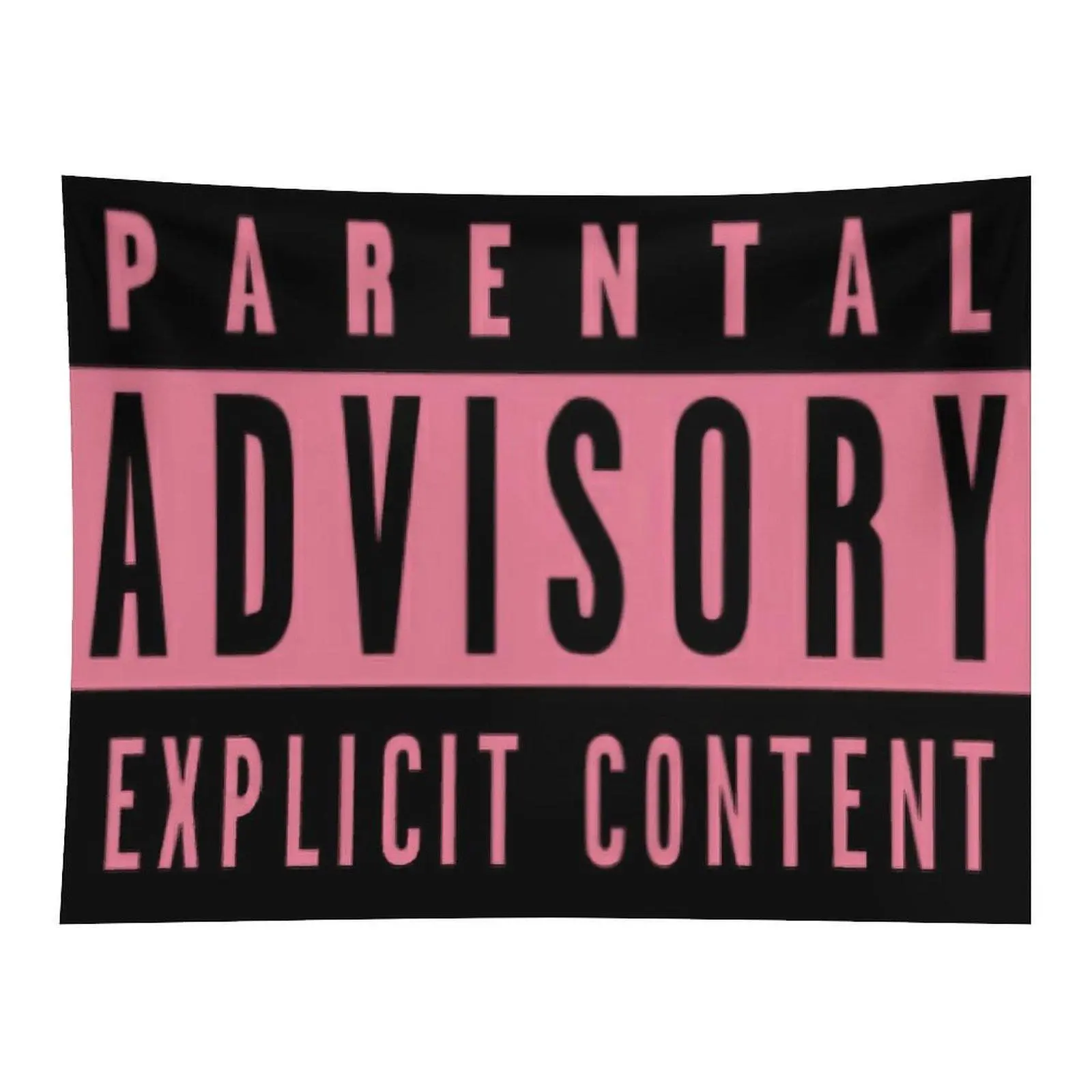 Pink Black Parental Advisory Explicit Content Wall Tapestry, Bold Typography Warning Sign Hip Hop Culture Inspired Wall Art For Room Decoration