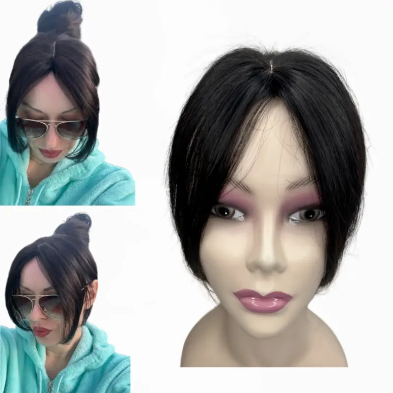 Side Bangs Human Hair Toppers Glueless Invisible Clip in  display picture 1