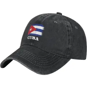 Cuba Flag Distressed Washed Denim Baseball Hat Adult Size Adjustable Snapback Cap Black Cowboy Country Fitted Bonnet Beanie for Men
